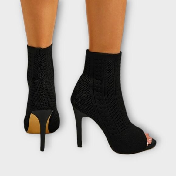 Catherine Malandrino Nitty Stretch Ankle Pull On Open Peep Toe Sock Heel Boot 9 - Picture 4 of 13